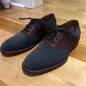 Johnson & Murphy Blue Suede Brown Leather Saddle Lace Up Oxfords Nubuck (8.5D)